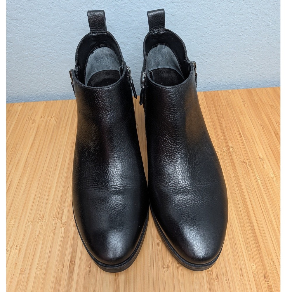 Vionic Boots Cecily Leather Upper Ankle Side Zip Block Heel Black Women Size 8.5 - Picture 2 of 8
